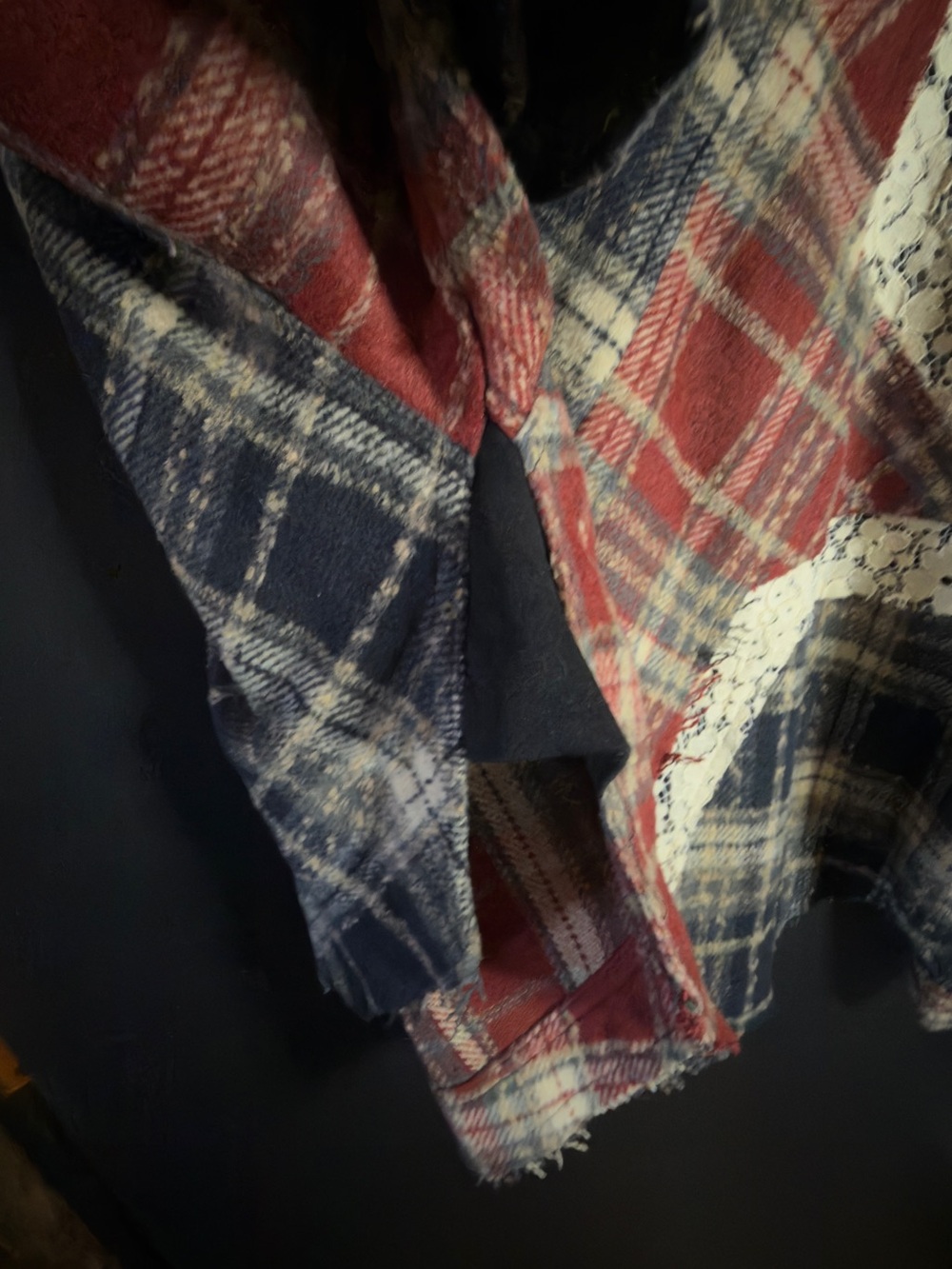 Oli & Hali Plaid Button-Front Shacket in Navy, Red & Cream Star Lace Detail - Picture 7 of 11